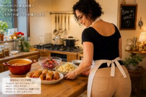 ルーマニ屋｜エプロン姿で真剣に調理するスタッフ。品川・目黒エリアへ出張する本格料理代行・家事代行サービス